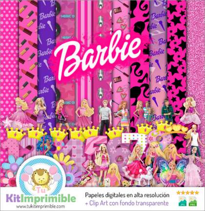 Papel Digital Barbie M1 - Patrones, Personajes y Accesorios