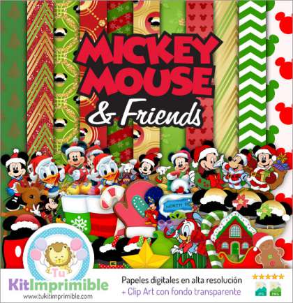 Papel Digital Mickey Mouse Navidad M2 - Patrones, Personajes y Accesorios