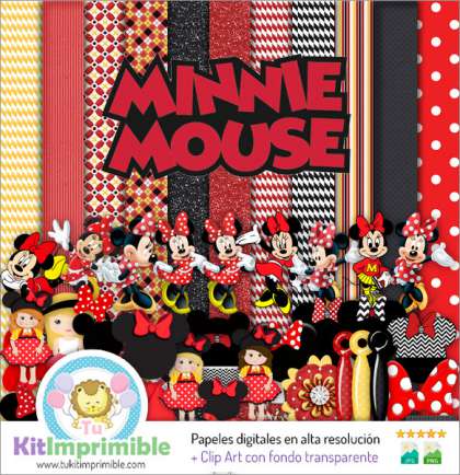 Papel Digital Minnie Mouse Rojo M4 - Patrones, Personajes y Accesorios