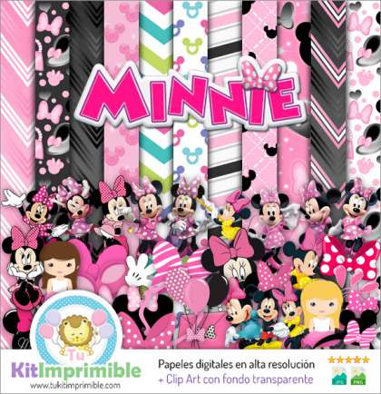 Papel Digital Minnie Mouse Rosa M4 - Patrones, Personajes y Accesorios