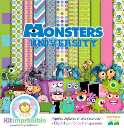 Papel Digital Monsters Inc University M1 - Patrones, Personajes y Accesorios