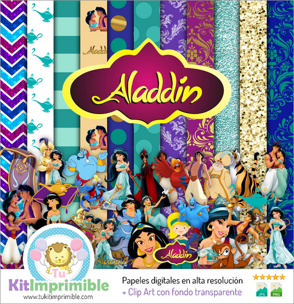 Papel digital Aladdin Jasmine M2 - padrões, personagens e acessórios