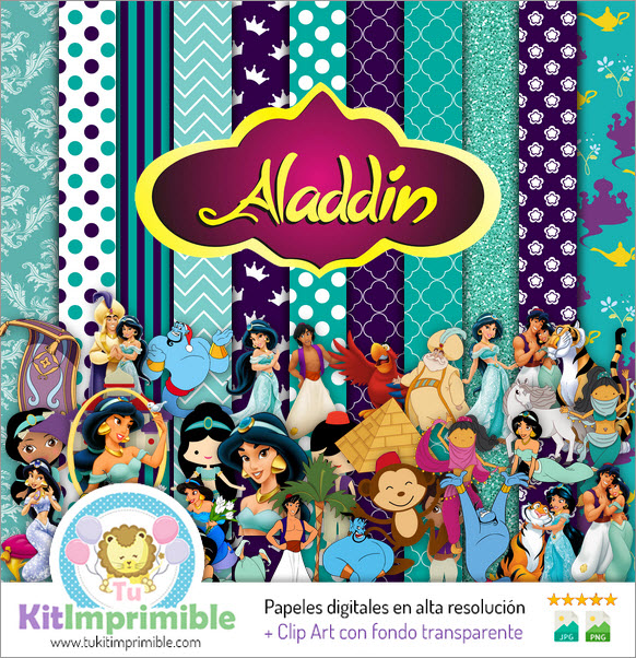 Papel digital Aladdin Jasmine M4 - padrões, personagens e acessórios