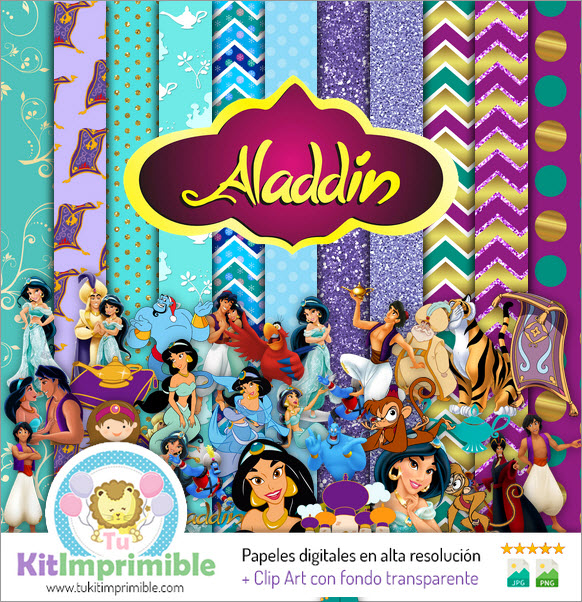 Papel digital Aladdin Jasmine M5 - padrões, personagens e acessórios