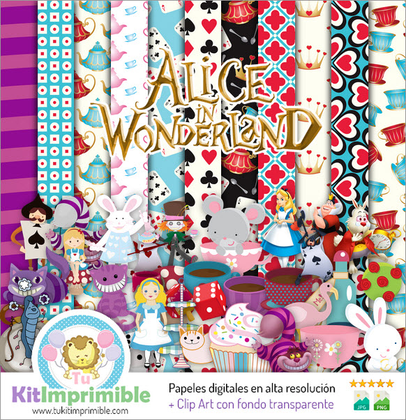 Alice in Wonderland Digital Paper M1 - Patterns, Characters and Accessories