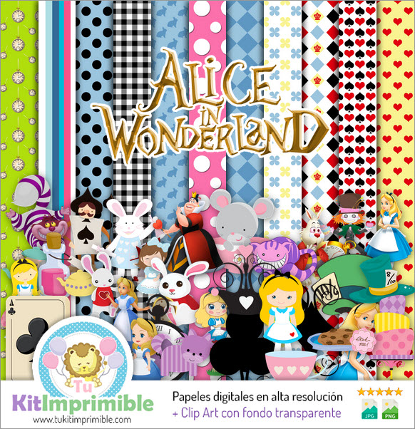 Alice in Wonderland Digital Paper M3 - Patterns, Characters and Accessories