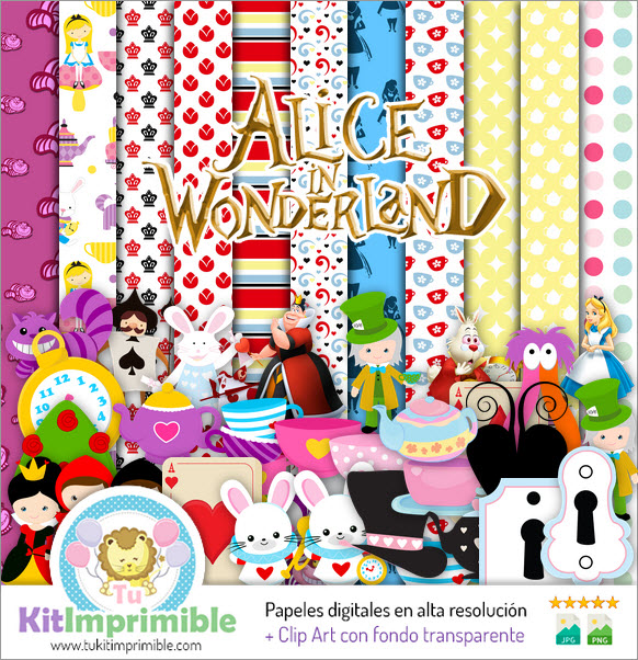 Alice in Wonderland Digital Paper M4 - Patterns, Characters and Accessories