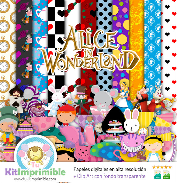Alice in Wonderland Digital Paper M5 - Patterns, Characters and Accessories