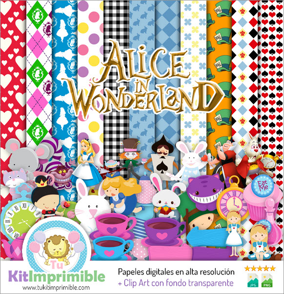 Alice in Wonderland Digital Paper M6 - Patterns, Characters and Accessories