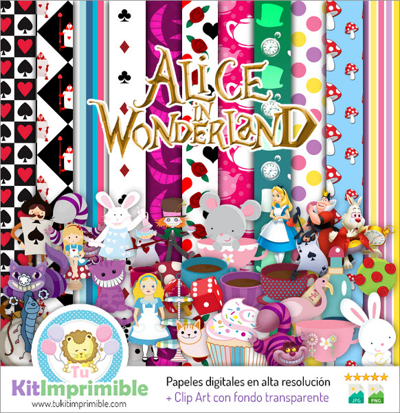Alice in Wonderland Digital Paper M7 - Patterns, Characters and Accessories