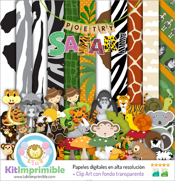 Animal Print Safari Digital Paper M1 - Muster, Charaktere und Zubehör