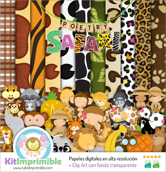 Papier numérique Safari M3 à imprimé animal - Motifs, personnages et accessoires