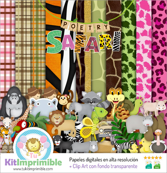Papier numérique Safari M4 à imprimé animal - Motifs, personnages et accessoires