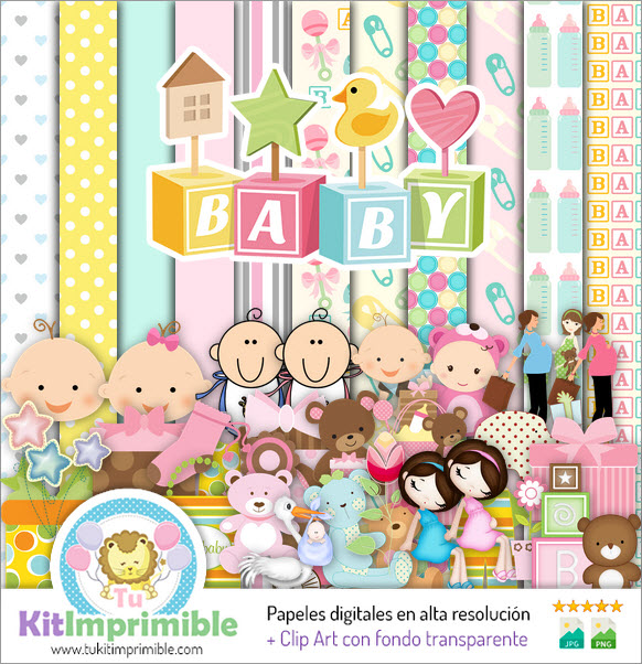 Baby Shower Digital Paper M1 - Muster, Zeichen und Zubehör