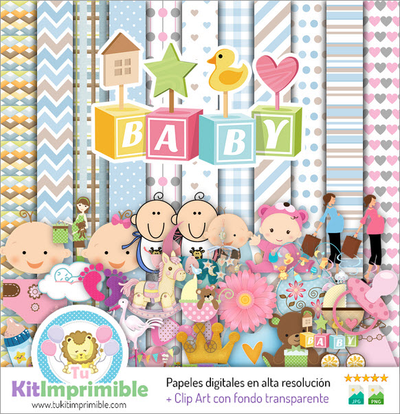 Baby Shower Digital Paper M3 - Muster, Charaktere und Zubehör