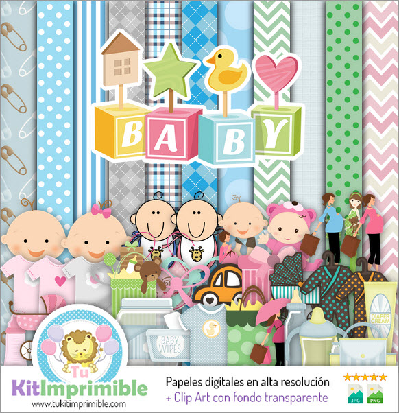 Baby Shower Digital Paper M6 - Muster, Charaktere und Zubehör