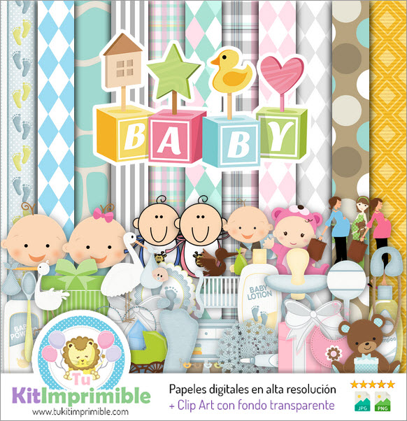 Baby Shower Digital Paper M7 - Motifs, personnages et accessoires