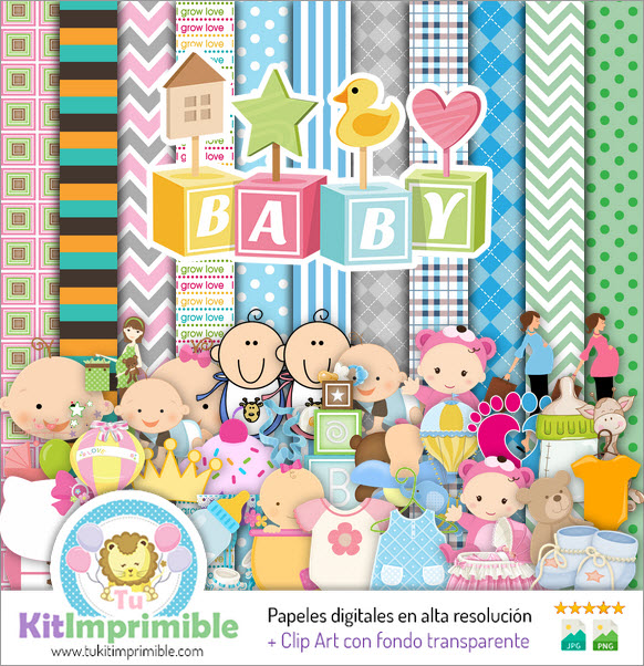 Baby Shower Digital Paper M9 - Muster, Charaktere und Zubehör
