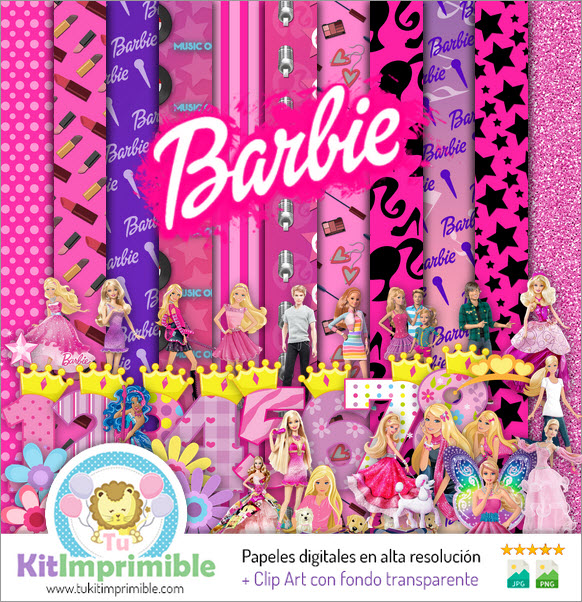 Цифровая бумага Barbie M1 - выкройки, персонажи и аксессуары