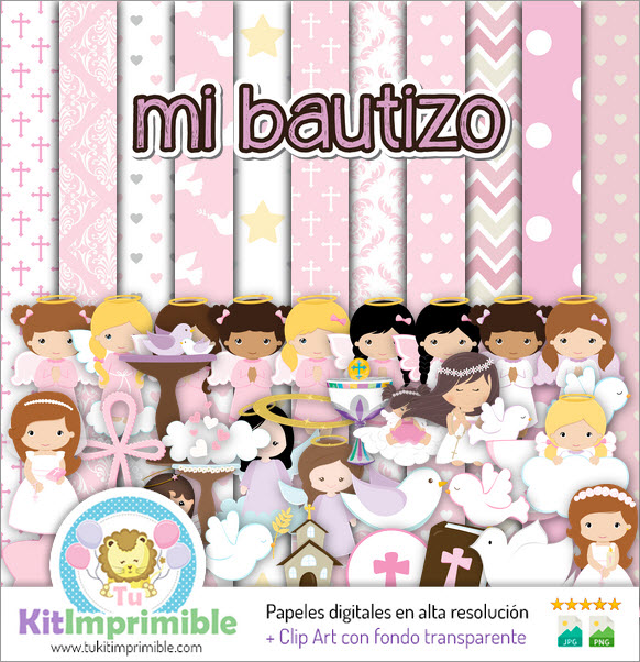 Girl Baptism Digital Paper M2 - Patterns, Characters and Accessories