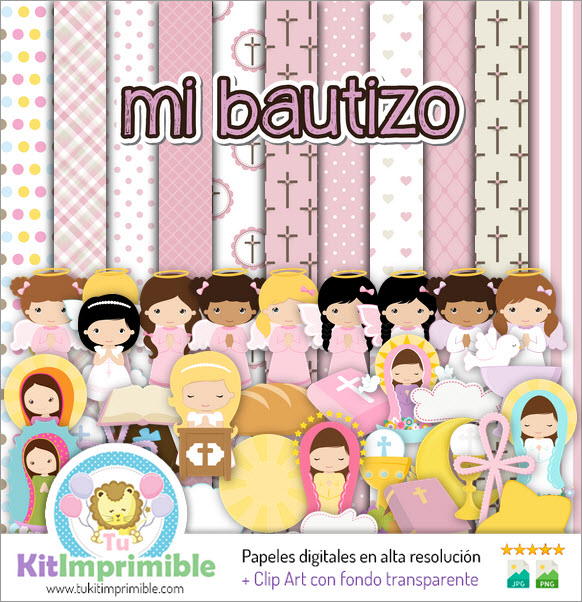 Girl Baptism Digital Paper M3-パターン、キャラクター、アクセサリー