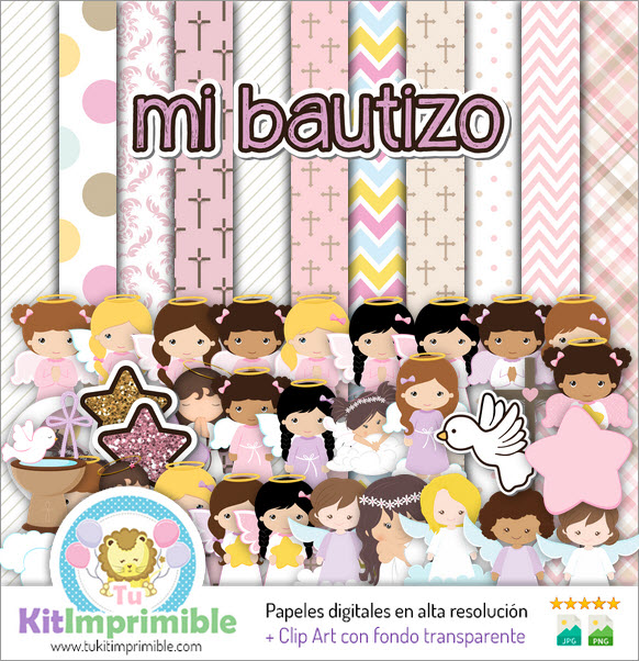 Baptism Girl Digital Paper M4 - Patterns, Characters and Accessories