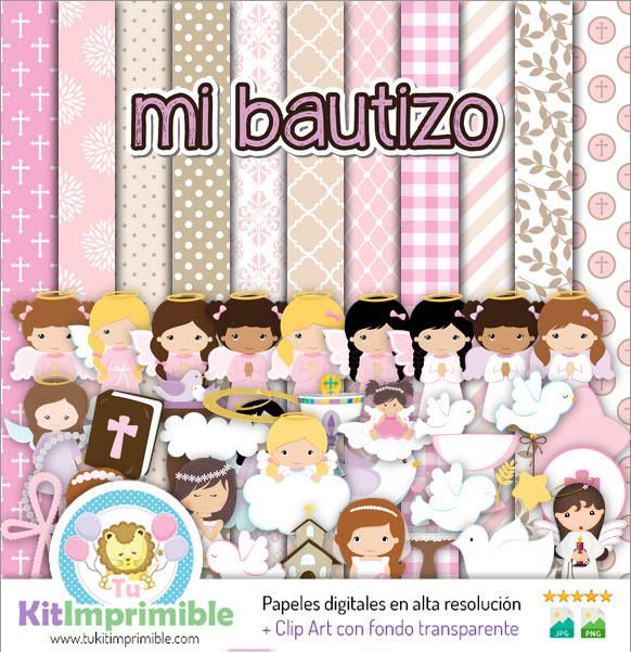 Baptism Girl Digital Paper M5 - Patterns, Characters and Accessories