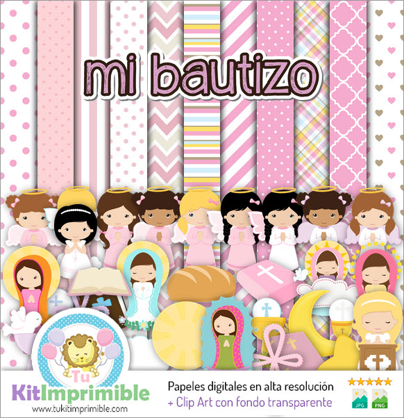 Baptism Girl Digital Paper M6 - Patterns, Characters and Accessories