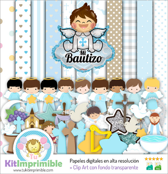 Цифровая бумага для крещения мальчиков M1 - выкройки, персонажи и аксессуары
