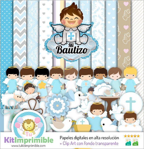Papier Numérique Baptême Enfant M2 - Motifs, Personnages et Accessoires