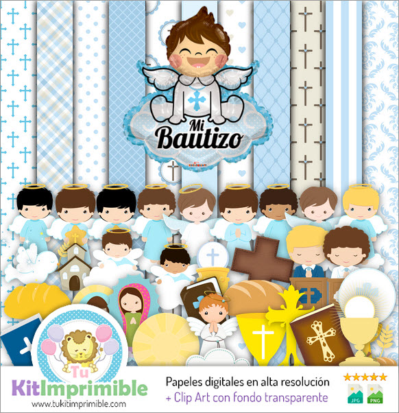 Цифровая бумага для крещения мальчика M3 - выкройки, персонажи и аксессуары