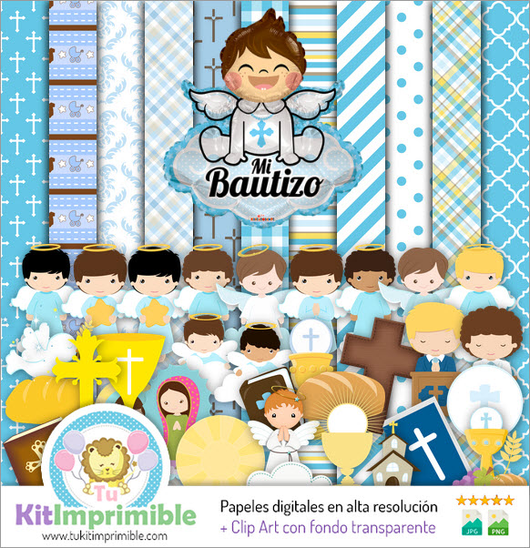 Цифровая бумага для крещения детей M6 - выкройки, символы и аксессуары