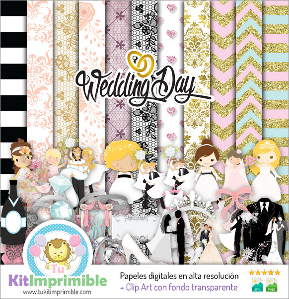Wedding Digital Paper M4 - Patterns, Characters and Accessories