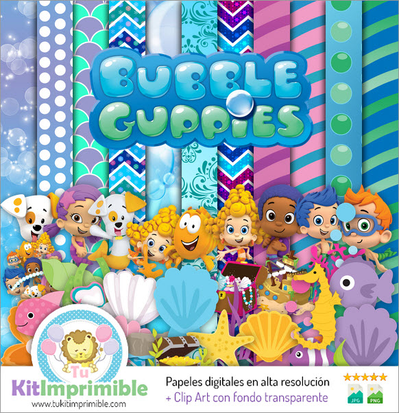 Цифровая бумага Bubble Guppies M1 - выкройки, персонажи и аксессуары