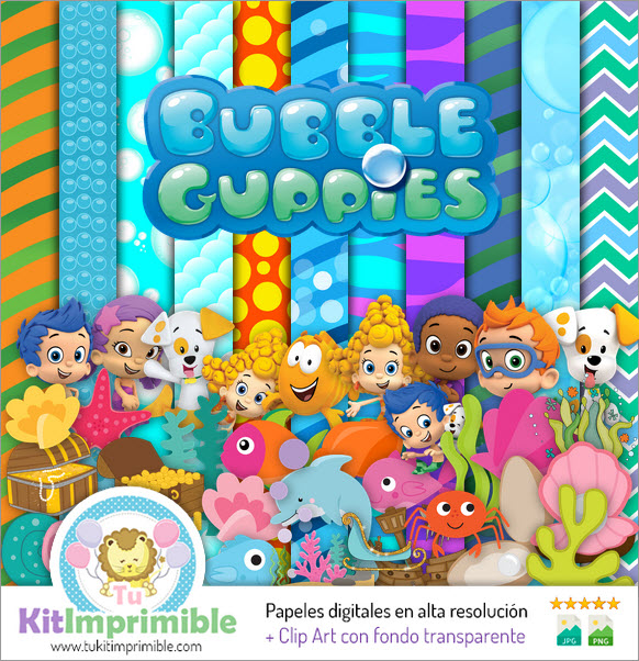 Papel digital Bubble Guppies M2 - padrões, personagens e acessórios