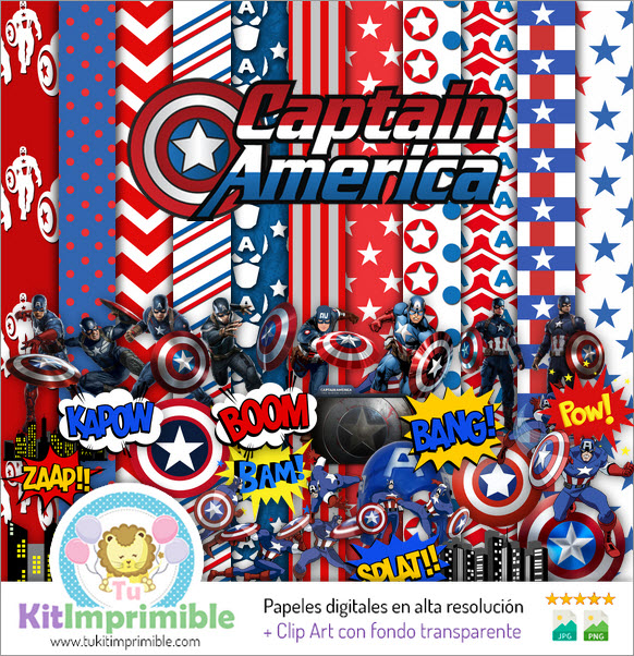 Цифровая бумага Captain America M1 - выкройки, персонажи и аксессуары