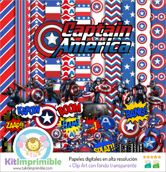 Цифровая бумага Captain America M2 - выкройки, персонажи и аксессуары