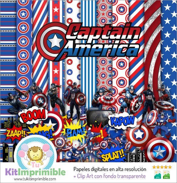 Цифровая бумага Captain America M3 - выкройки, персонажи и аксессуары