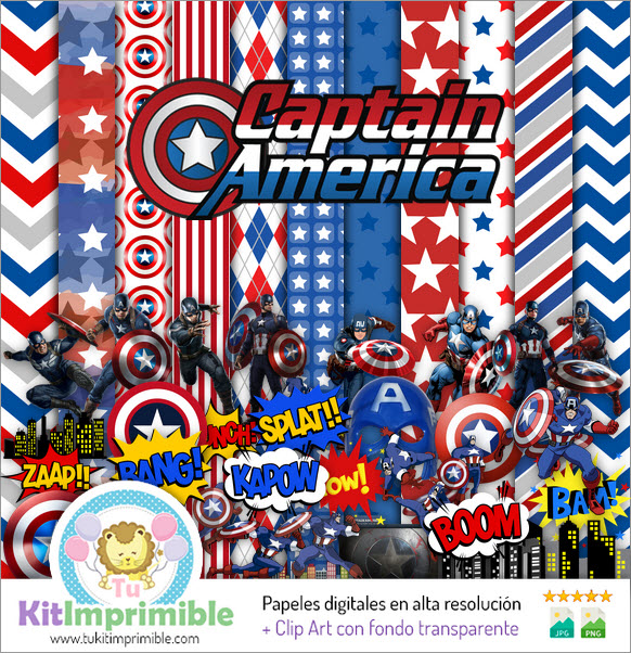 Цифровая бумага Captain America M4 - выкройки, персонажи и аксессуары