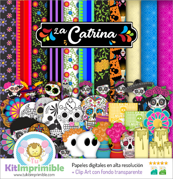 Catrina Dia De Muertos Digital Paper M1 - Patterns, Characters and Accessories