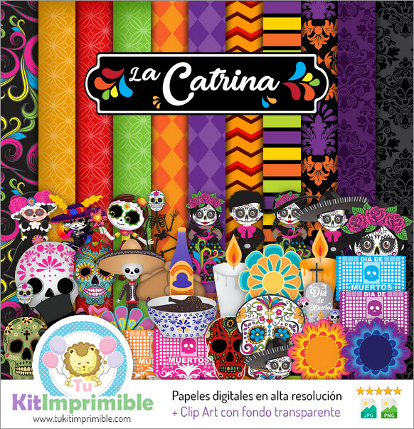 Цифровая бумага Catrina Dia De Muertos M2 - выкройки, персонажи и аксессуары