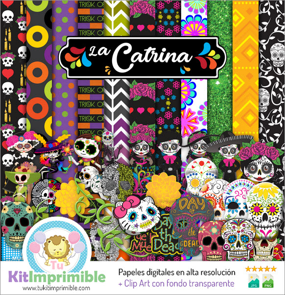 Catrina Dia De Muertos Digital Paper M3 - Patterns, Characters and Accessories