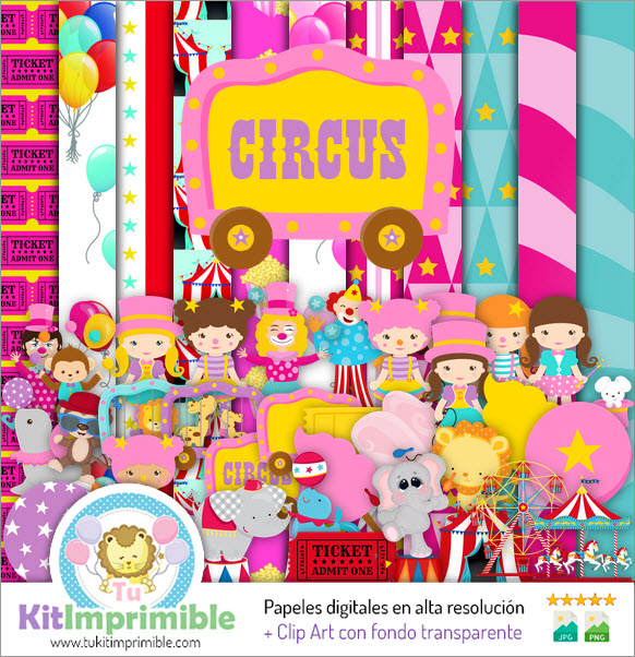 Circus Girl Digital Paper M2 - Padrões, personagens e acessórios