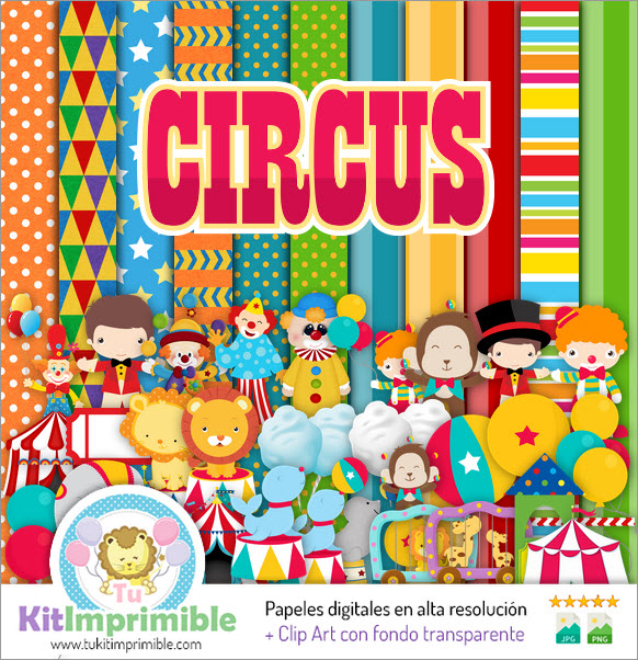 Circus Clowns Digital Paper M1 - Muster, Figuren und Zubehör