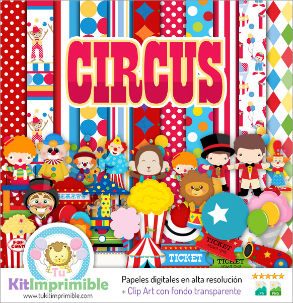 Circus Clowns Digital Paper M3 - Muster, Figuren und Zubehör