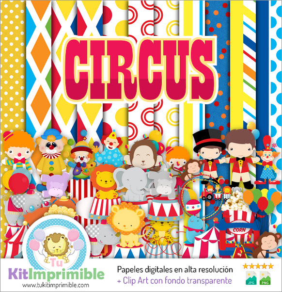 Circus Clowns Digital Paper M6 - Muster, Figuren und Zubehör