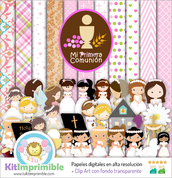 Digital Paper Communion Confirmation Girl M1 - Patterns, Characters and Accessories