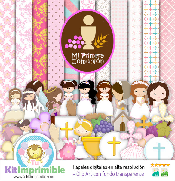 Digital Paper Communion Confirmation Girl M2 - Patterns, Characters and Accessories