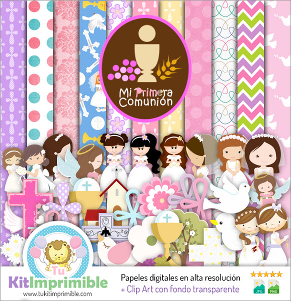Digital Paper Communion Confirmation Girl M3 - Patterns, Characters and Accessories