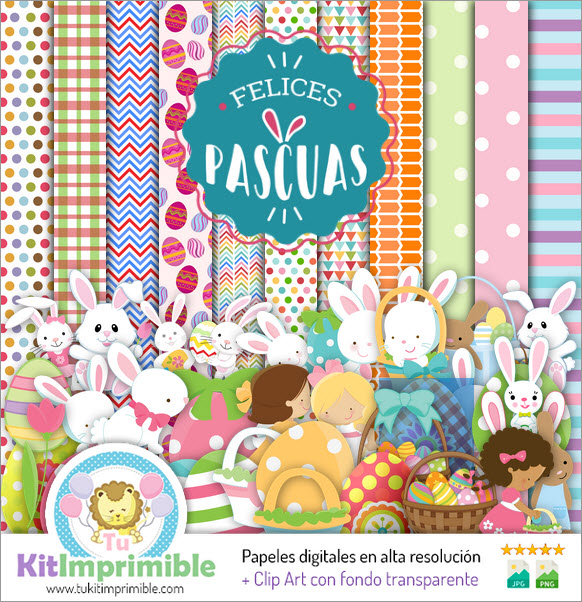Easter Bunny Digital Paper M1 - Patterns, Characters and Accessories